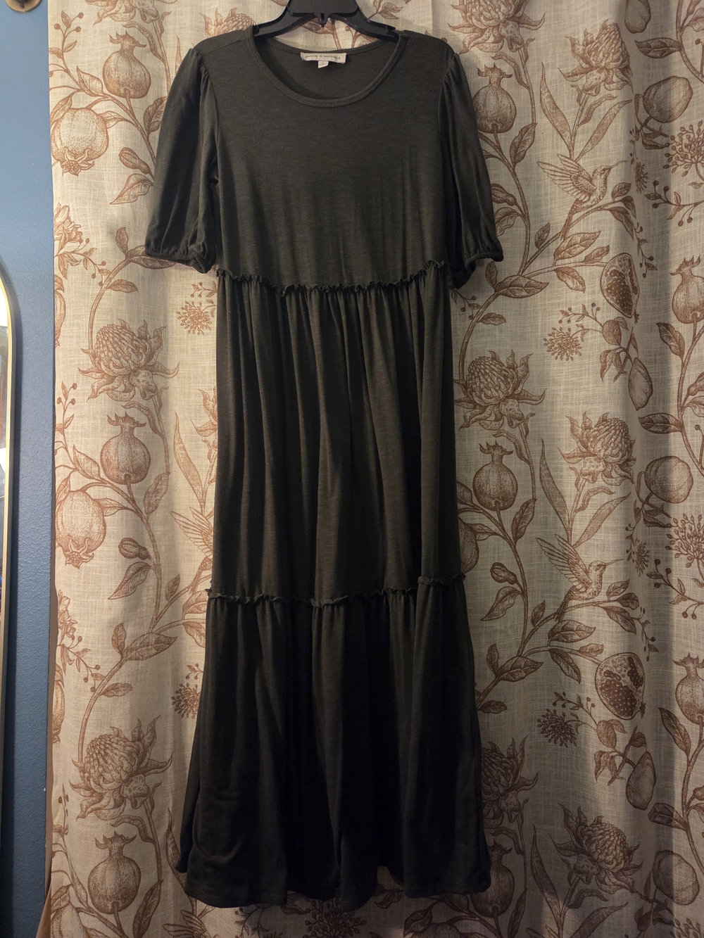 Emma & Michele Olive Green Short-Sleeve Tiered Maxi Dress